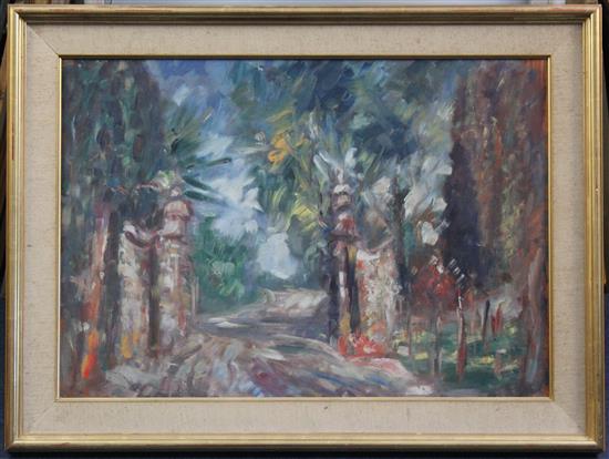 Janus Halapy (Hungarian, 1893-1961) Entrance to a park, 16.5 x 24in.